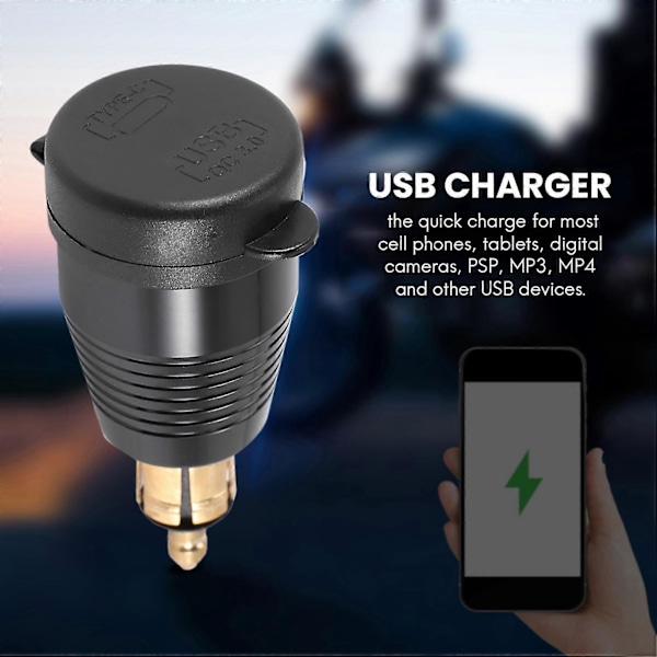 Vedenpitävä moottoripyörän DIN-pistokelaturi QC3.0 USB- ja Type C 30W Power Delivery -sovittimella Soc