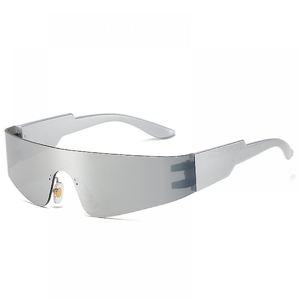 Trendy Rimløse Futuristiske Wrap Around Solbriller Kvinder Mænd, Cyberpunk Visir Solbriller Shades Mode Briller