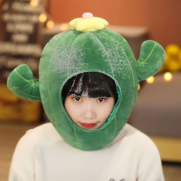 Rolig Plysch Partyhatt Kaktus Grön Huvudbonad Fotorekvisita Cosplay Kostym Huvudbonad Scenframträdande Selfiehatt Huvudvärmare Växt Huva