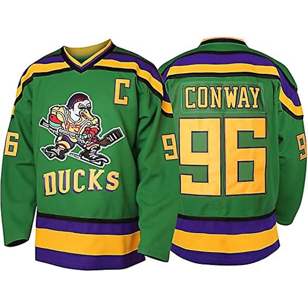 SQCLV Herr Mighty Ducks 96 Charlie Conway 99 Adam Banks 33 Greg Goldberg Film Hockeytröja Grön 96  XXL