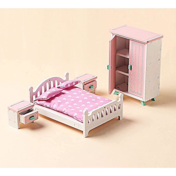 Puinen Nukkekodin Kalusteet Miniatyyri Nukkekodin Tarvikkeet Kotiin Makuuhuoneeseen, Nukkekodin Lelut