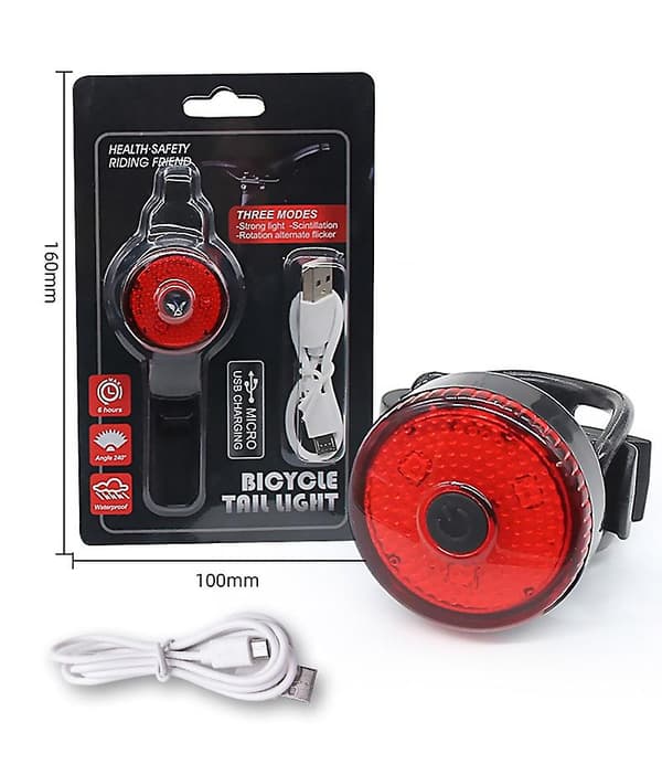 Mini LED Sykkellys Baklys USB Ladbar Vanntett IPX4 Sikkerhet