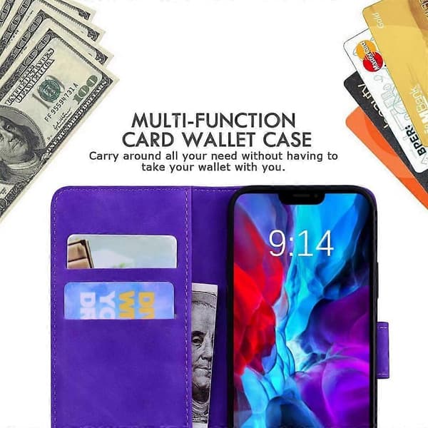 Wallet Case til iPhone 16 Plus, Læder Flip Cover med Støttefod Blå