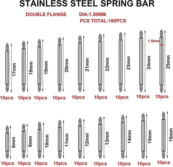 Urrem Springbars, Rustfrit Stål Urrem Pins, Springbars til Urrem, Urrem Pin, Springbar Værktøj, Hurtigudløsning Springbars, Urrem