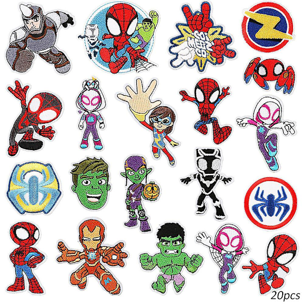 20 stk Marvel Superhelt-serie Broderte lapper, Sy på eller Stryk på Dekorative lapp Applikasjoner for Klær, Kjole, Hatt, Jeans, Veske, DIY Tilbehør