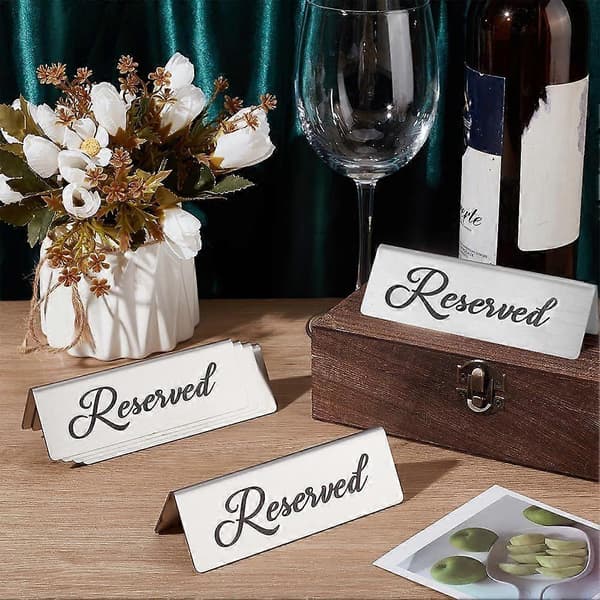 6 st Reserverad Bordskylt 12x4,3x3,6 cm Skrivbordsställ Tält Skylt Rostfritt Stål Reserverad Skylt Reserverad Bords Tält Skylt 201 Rostfritt för Restauranger