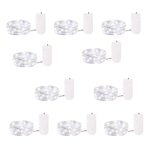Julepynt 10 stk 1m 10LED Lys Batteridrevet Kobbertråd Dekoration Jul