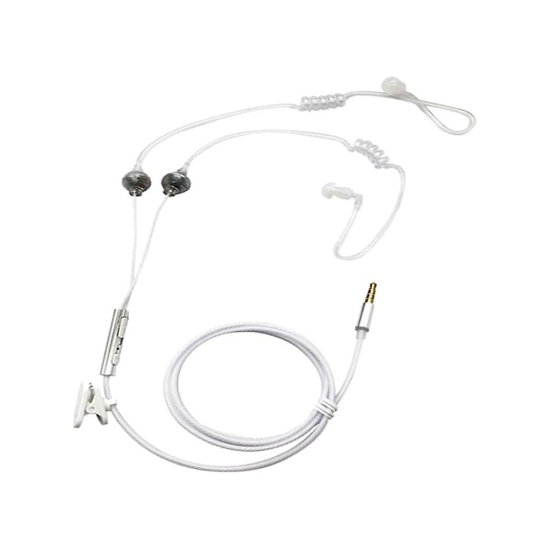 3,5 mm Lufttube Krøllet Dobbelt In-Ear Høretelefon Anti-stråling Headset Mic Hvid