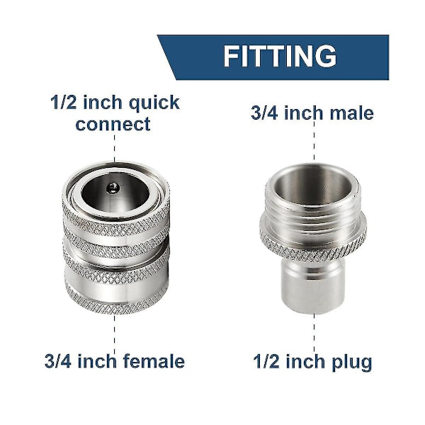 Ruostumattomasta teräksestä valmistettu painepesurin pikaliitäntäsetti, M22 14 mm - 3/8 tuuman pikaliitäntä, 3/4 tuuman - 1/2 tuuman pikavapautussovitin