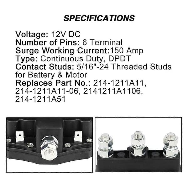 Til Vindespole Motor Omvendt Solenoid 12V DC Kontaktspole Relæafbryder Intermitterende Drift 6 Terminaler 214-