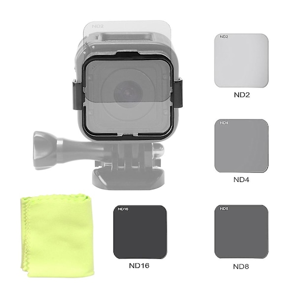Andoer fyrkantig linsfilterskyddskit (ND2/ND4/ND8/ND16) ersättning för GoPro Hero4 Session med filtermonteringsramhållare