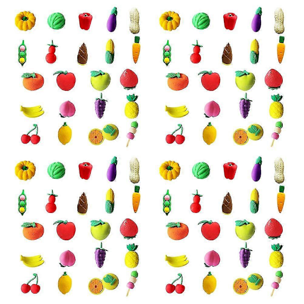 100 st Frukt Grönsaks Radergummin Tecknade Radergummin Mini Radergummin Bedårande Små Radergummin (Blandad Stil)