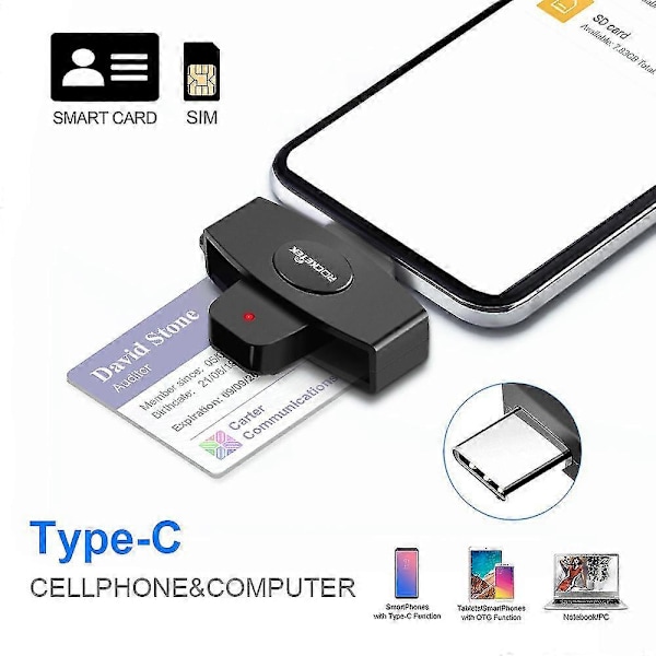 Smart CAC-kortläsare Typ-C Bank Skattedeklaration SIM-kort/ IC-kort ID-kortläsare med Android-telefoner/ MacBook Pro