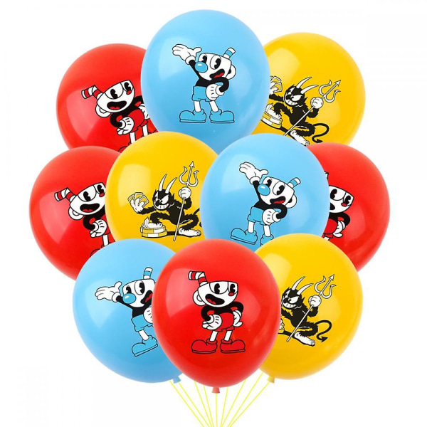 Cuphead 24 stk Ballonger 12 tommer tema Latex Ballonger, for Festdekorasjon, Bursdagsfestrekvisita eller Bueslyngdekorasjon (Rød+Blå+Gul)