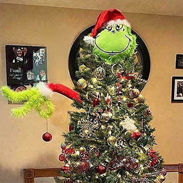 Joulu Grinch -pehmolelu käsivarsi pää Xmas-puun huippu koriste riipus koti lomajuhlan koristelu