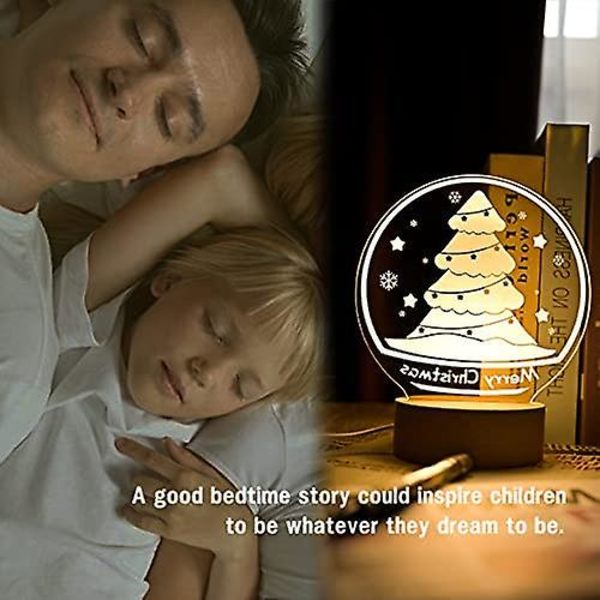 Veeki Juletræ Genopladelig 3D Illusion Natlys med Bøg Stativ, LED Dekorationslampe, 4 Muligheder Gave til Børn Venner Familie (Jul