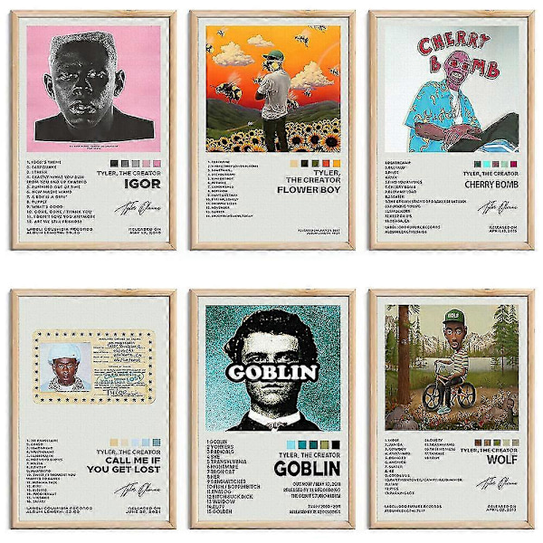 6 kpl/setti Tyler The Creator -albumin kansijulisteita Rap-julisteiden setti Kotiseinän taidekoristeeksi lahjoiksi Kehystämätön