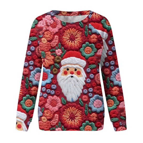 Julelys Dame Mote Trykte T-skjorte Lange Ermer Bluse Rund Hals Casual Topper Genser Hetter