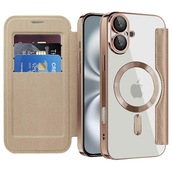 Til iPhone 16 Plus Cover Kompatibel med MagSafe RFID-Blokerende Læder Telefon Cover - Guld