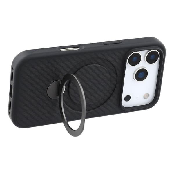 TKdaddy Deksel til iPhone 17 Pro Max, kompatibelt med MagSafe, stativ, TPU + PC-telefondeksel, karbonfibertekstur