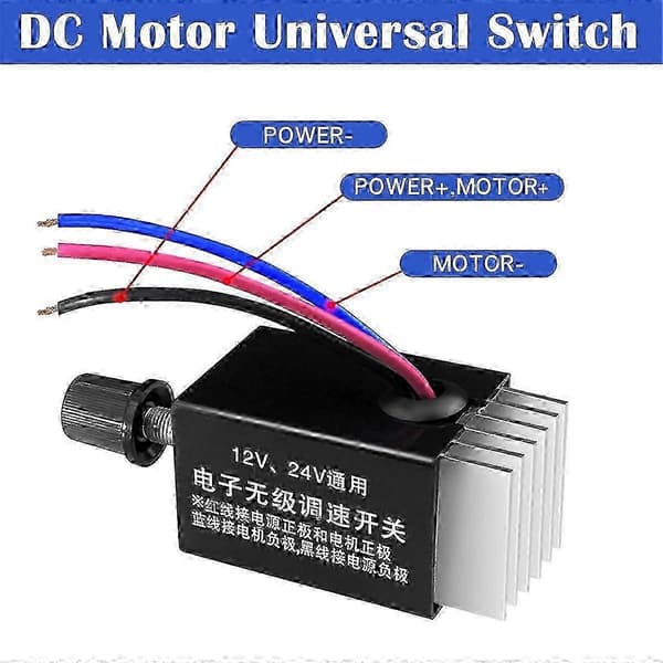 2 stk. 12V/24V DC Motor Hastighetskontroller Universal, Knottskrue Elektronisk Trinnløs Hastighetsregulator Bryter g20241386100