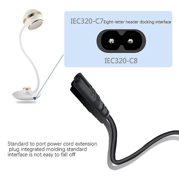 IEC 3-polet C14 Han til C7 Hun Konverter Adapterkabel til PDU UPS Kedel (2,0 m)