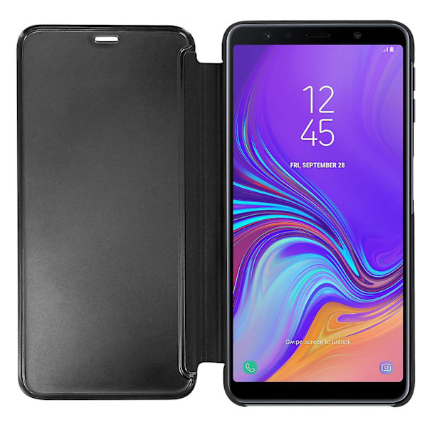 Flip Case, Spegel Case för Galaxy A7 2018, Stående Fodral - Svart