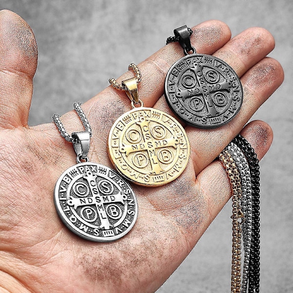 Sankt Benedictus Exorcism Halsband i Rostfritt Stål för Män och Kvinnor, Hängsmycke, Kedja, Punk, Trendig Amulettsmycke, Kreativ Gåva