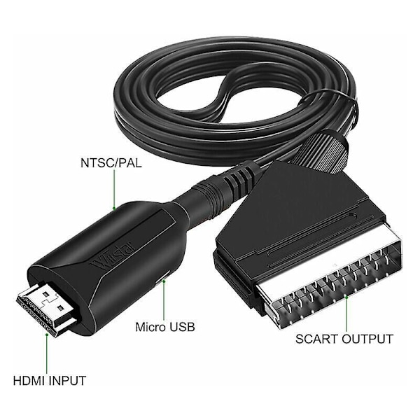 Scart til HDMI Konverter Video o Adapter for HDTV/DVD/dekoder/PS3/PAL/NTSC