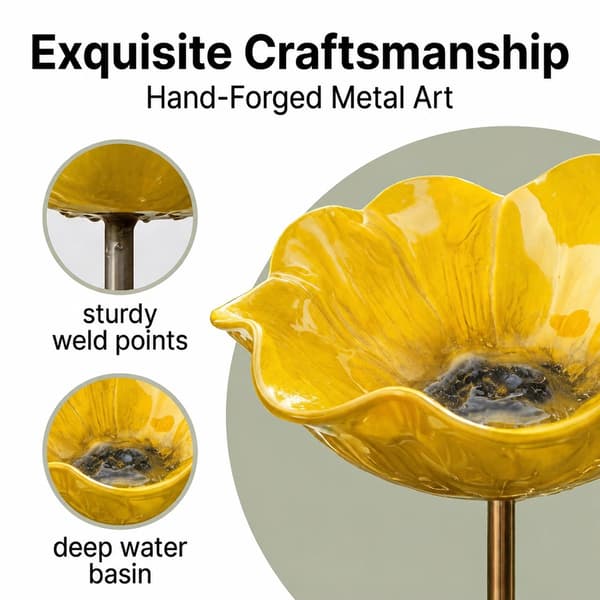 Fugledrikker - 14*14*65cm - Legeringsmateriale - Elegant Blomsterform - Hagedekorasjoner - Kjæledyrtilbehør - Gul
