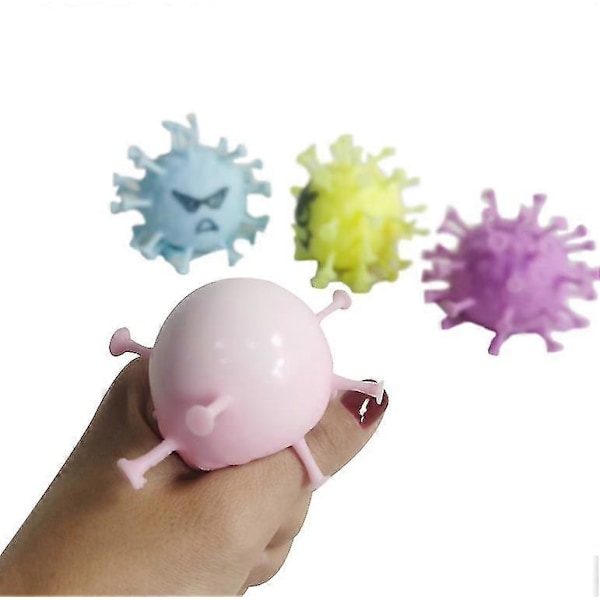 Coronavirus Stressbold Stress Relief Værktøj Nyhed Legetøj Fidget Legetøj (4 stk, Pink, Gul, Blå, Lilla)