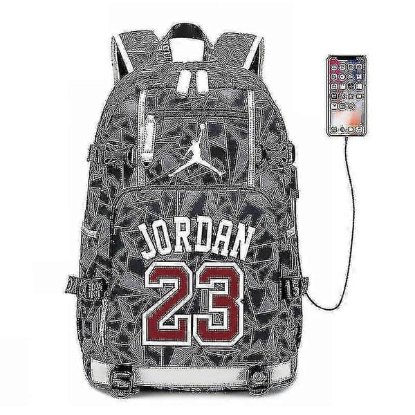 NBA Peripheral Series Stjernelogo Multifunktionel USB Rygsæk Lysende Fluorescerende Rygsæk - Jordan-trykt