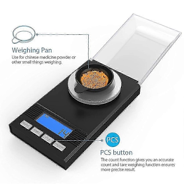 50G/0,001G Milligramman vaaka, Milligramman tarkkuusvaaka, MG, Taskuvaaka, Laboratoriovaaka LCD-näytöllä, uusi