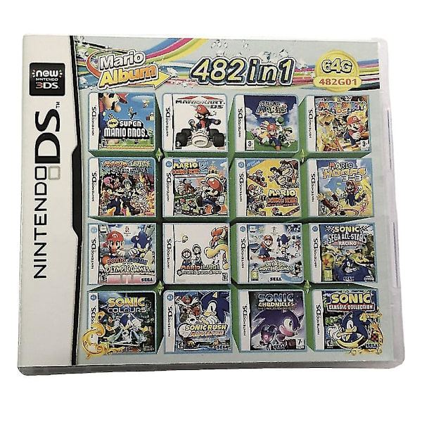 482 i 1 Spilkort, Super Combo Spilpatron, Spilkort Indeholdende 482 Nostalgiske Spil, Spilpakke Kort Super Combo Patron Til De Fleste Ds / 2ds / 3ds C