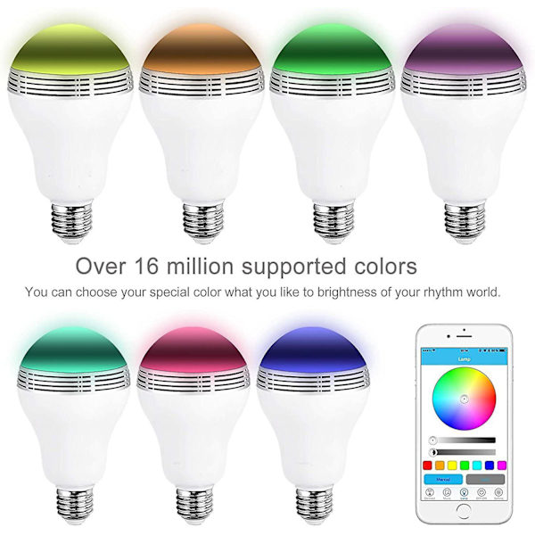 Bluetooth-valolamppukaiutin, langaton E27 älykäs LED-lamppuvalaistus RGB-värimuutoksella / musiikkisoittimella / älypuhelimen sovelluksella ohjattava