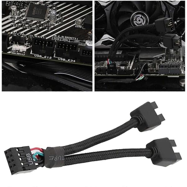Hovedkort USB 2.0 9-pins Header 1 til 2 Utvidelseshub Splitter Adapter Konverter JS