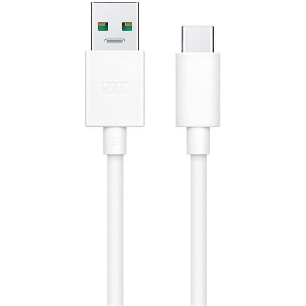 Offisiell Oppo DL129 VOOC USB Type C til USB Type A Datakabel - Hvit (Bulkpakket)
