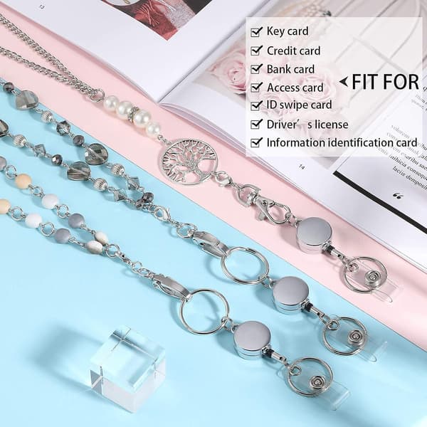 3 stk. ID-kort Lanyard Halskjede med ID-holder Klips Rustfritt