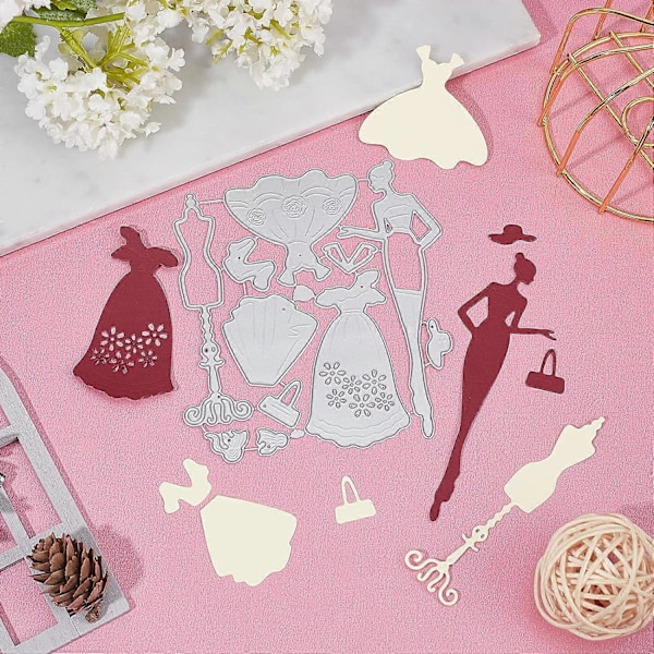 Klippschabloner för Damklänning, Metall, Präglingsschabloner för DIY-kort, Scrapbooking, Hantverk, Album, Pappersdekor