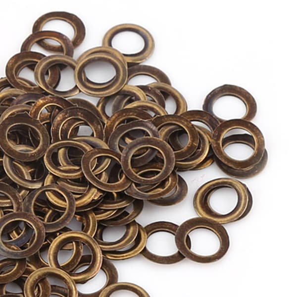 Øjelets med skive til sko, bælter, tasker, læder - Pakke med 100 stk (Indvendig diameter 6 mm)