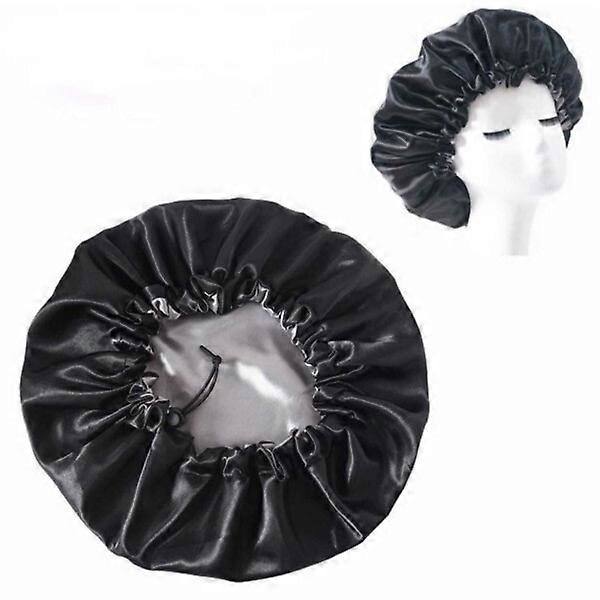 Søvnhat - Satin Hårpleje Hat Bonnet - Justerbar Søvnhat Sort sort