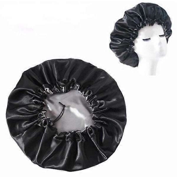 Søvnlue - Satin Hårpleielue Bonnet - Justerbar Søvnlue Svart svart