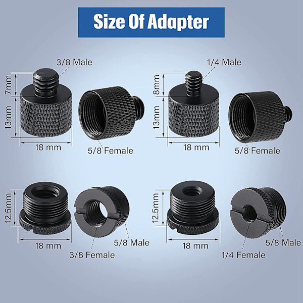 8-pack Mikrofonstativgängadapterset, 5/8 Hon till 3/8 Han och 3/8 Hon till 5/8 Han Skruvadapter T