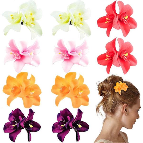 10 st Böhmiska Blomsterhårnålar Konstgjorda Blomsterhårklämmor Hawaiianska Hibiskus Plumeria Hårnålar för Semester vid Havet Brudhåraccessoarer Hårnålar H