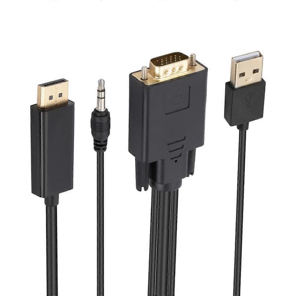 VGA til DisplayPort Adapterkabel med Lydbånd Strømforsyning, Længde: 1.8m