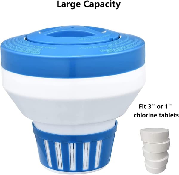 Flydende klordispenser, pool/spa klor/brom flyder, 7\" stor kapacitet flydende klordispenser og bromholder 3-tommer