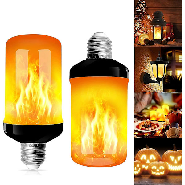 2 stk. Flamme Lyspære, E27 LED Flamme Effekt Lyspære Med 4 Lystilstande, Indendørs Udendørs Dekorative Lyspærer Til Halloween, Jul, Bryllup