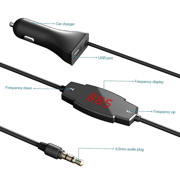 dodocool Trådlös FM-sändare Radio Bilsats med Handsfree-funktion och USB-billaddare för Smar