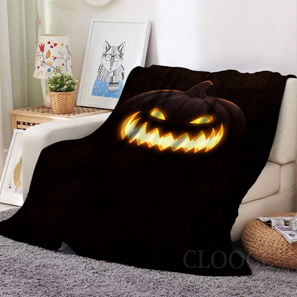 Halloween-peitto - Flanellipeitto 3D-kuvioilla, Temppu vai keksintö, Kurpitsa, Haamu, 50\"x60\" - Juhliin, sohvalle, sänkyyn, olohuoneeseen, tyyli 4