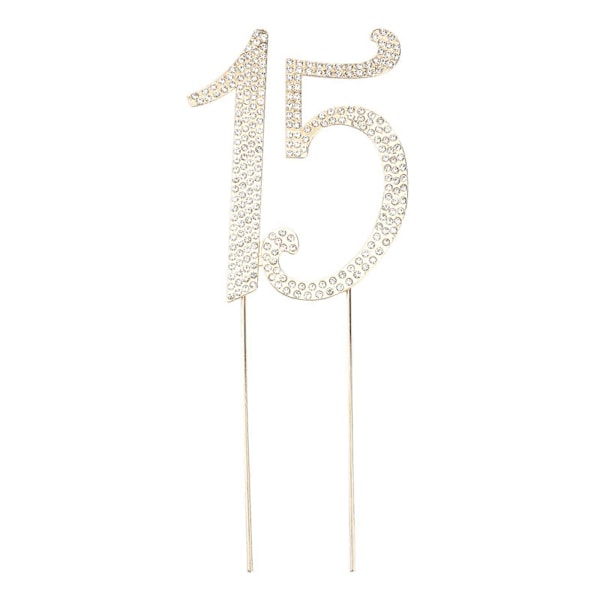 15 Kagepynt til 15-års fødselsdag eller jubilæum Krystal Rhinestones Dekorativ Kagepynt til festartikler (Guld)
